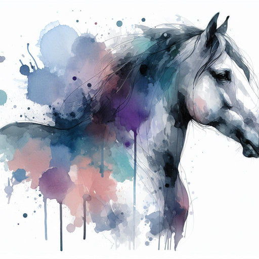 Horse Mural Wallpaper | Colorful Watercolor White Horse Bust