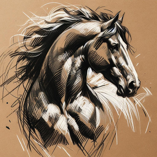 Mural Wallpaper horse | Bust of a horse in white and black chalk