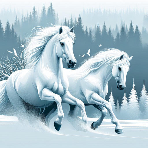 Horse Mural Wallpaper | White Horse Duo on White Background