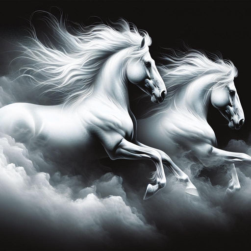 Horse Mural Wallpaper | Duo of White Horses Crossing a Cloud