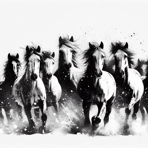 Black and White Horse Mural Wallpaper | Herd in Full Gallop