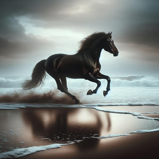 Black Horse Mural Wallpaper | Galloping on the Covered Beach