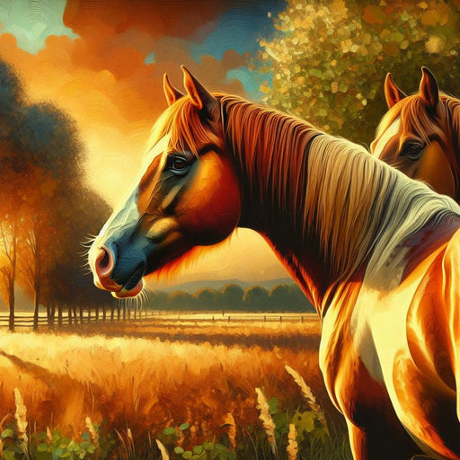Horse Mural Wallpaper | Oil Painting in the Countryside at Sunset