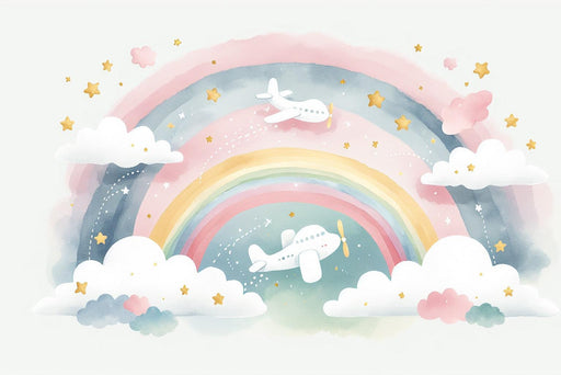 Airplane Mural Wallpaper | Rainbow and Clouds for Baby
