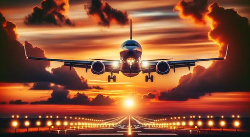 Airplane Mural Wallpaper | Landing on Runway at Sunset