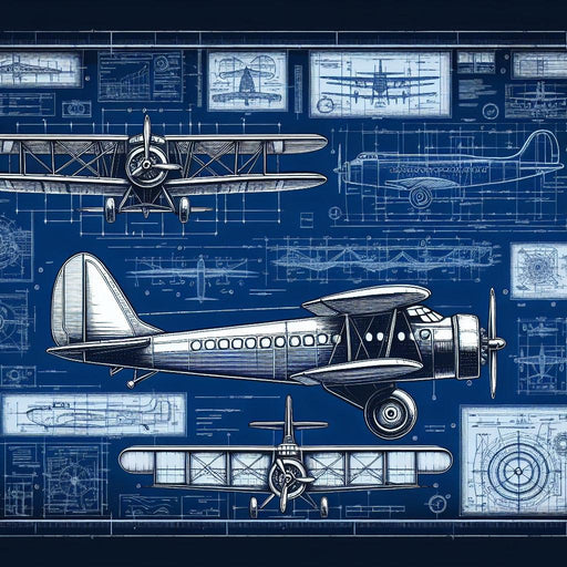 Airplane Mural Wallpaper | Night Blue Airplane Technical Plan
