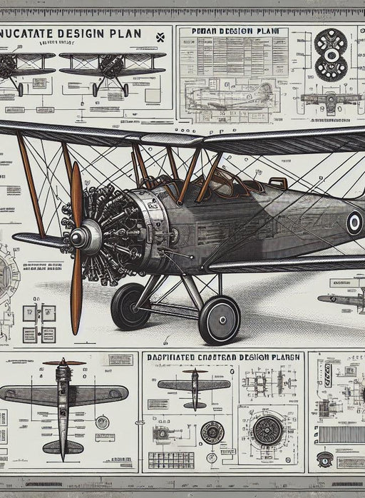Airplane Mural Wallpaper | Technical Plan Design in Black and White Tones