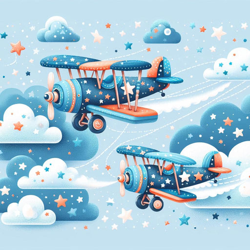 Airplane Mural Wallpaper for Kids | Clouds, Stars, and Colorful Planes