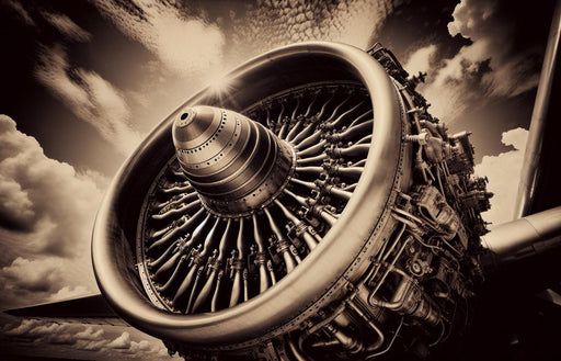 Airplane Mural Wallpaper | Neutral-Toned Disassembled Jet Engine