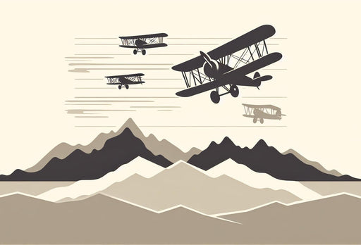 Airplane Mural Wallpaper | Geometric Mountain Relief and Airplane Silhouette