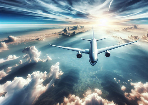 Airplane Mural Wallpaper | Soaring Over Mountainous Terrain and Fields