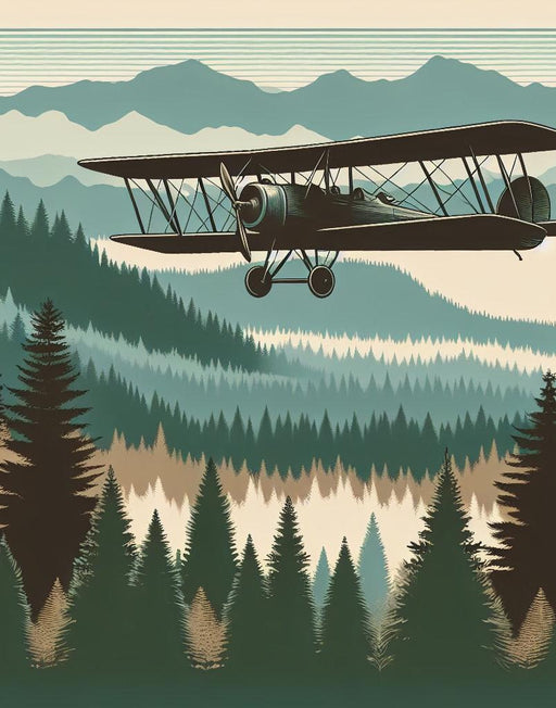 Airplane Mural Wallpaper | Soaring Over a Forest of Fir Trees