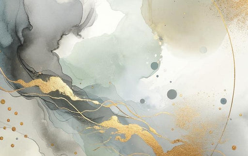 Abstract Mural Wallpaper | Dull-colored Watercolor with Golden Line