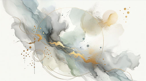 Abstract Mural Wallpaper | Dull-colored Watercolor with Golden Line