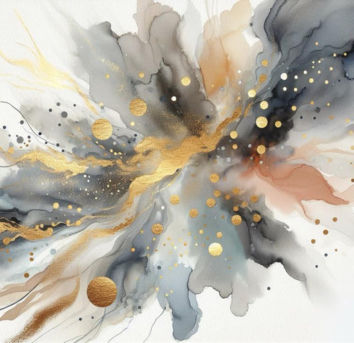 Abstract Mural Wallpaper | Watercolor and Burst of Golden Splatters