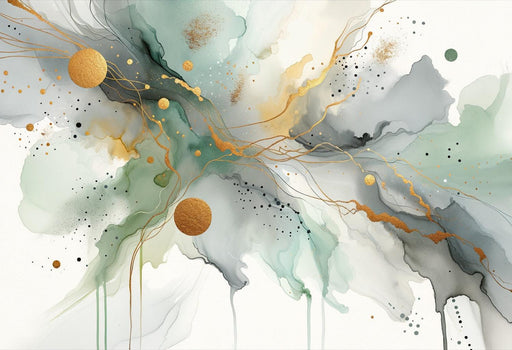 Abstract Golden Mural Wallpaper | Watercolor and Golden Splatters