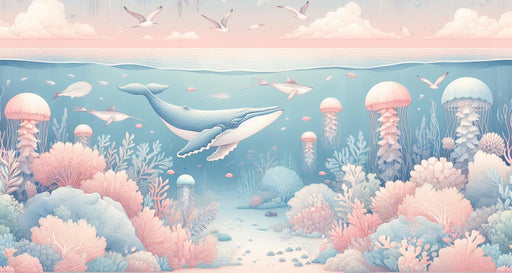Marine Mural Wallpaper | Jellyfish, Whales, and Massive Corals