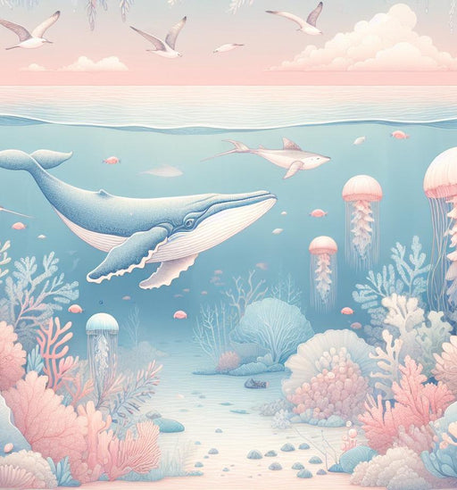 Marine Mural Wallpaper | Jellyfish, Whales, and Massive Corals