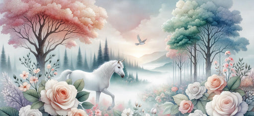 Horse Mural Wallpaper | Enchanting Decor with Roses and Forest