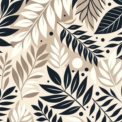Black and White Foliage Mural Wallpaper | Beige Background with Black Leaves