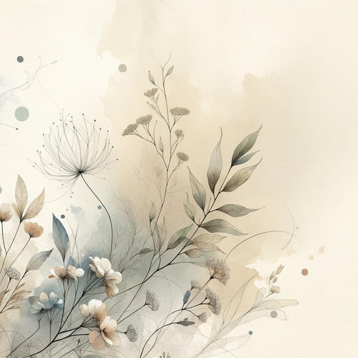 Floral Mural Wallpaper | Flowers and Wild Herbs with Beige and Blue Watercolor Tones