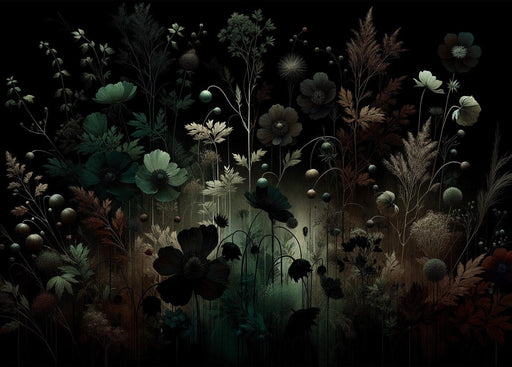 Flower Mural Wallpaper | Bluish and Dark Still Life