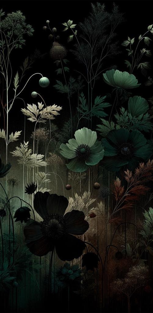 Flower Mural Wallpaper | Bluish and Dark Still Life