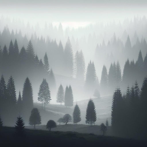 Misty Forest Mural Wallpaper | Gray-toned Forest Landscape with Morning Mist