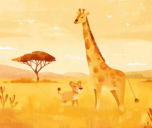 Animal Wallpaper | Giraffe and Lion Cub