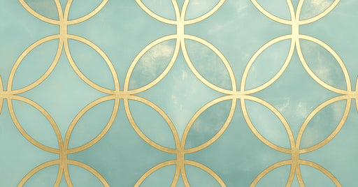 Art Deco Mural Wallpaper | Golden Circles on Pastel Green Background