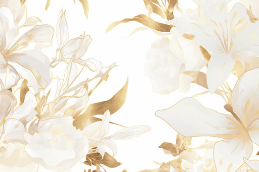 White and Gold Mural Wallpaper | White Flowers