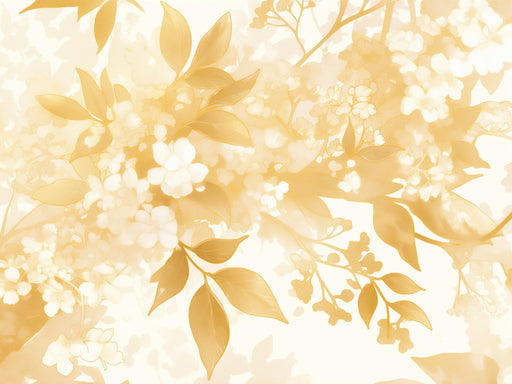 White and Gold Mural Wallpaper | White Flowers and Gold Leaves