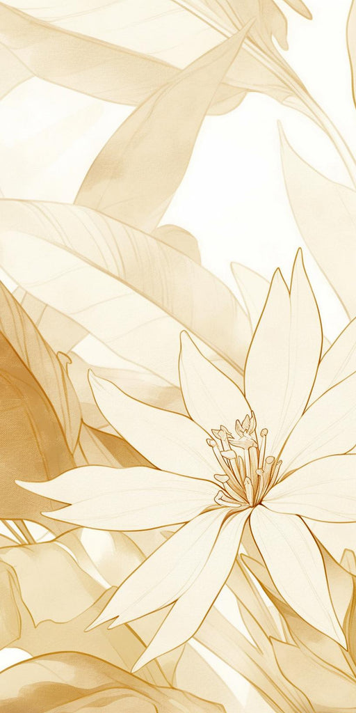White and Gold Mural Wallpaper | Large Leaves and Flowers