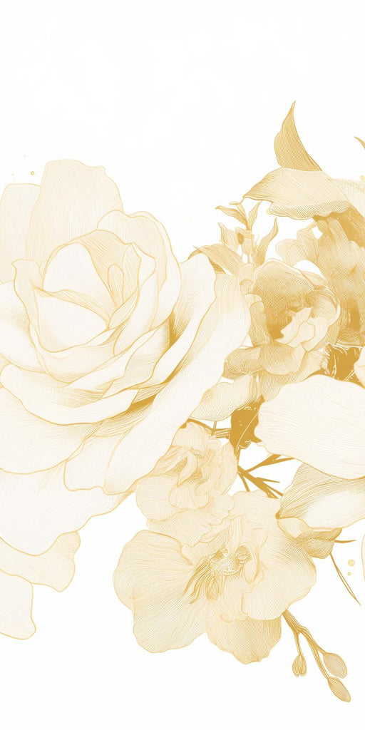 White and Gold Mural Wallpaper | Golden Roses