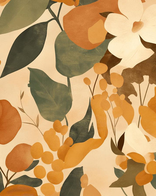 Bohemian Mural Wallpaper | Orange Leaves and Flowers