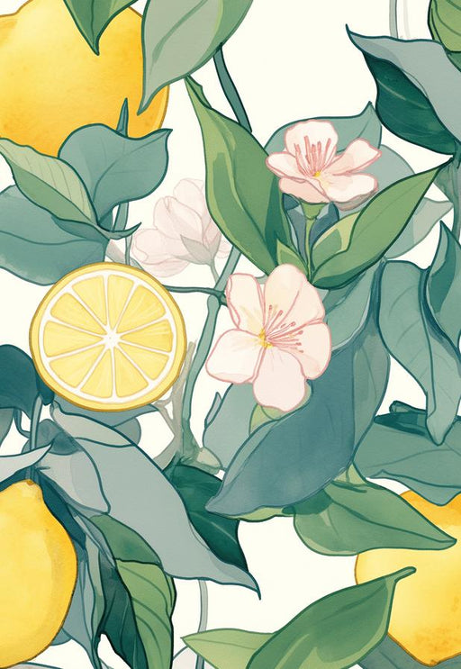 Lemon Wallpaper | Lemons and Flowers Drawing Style