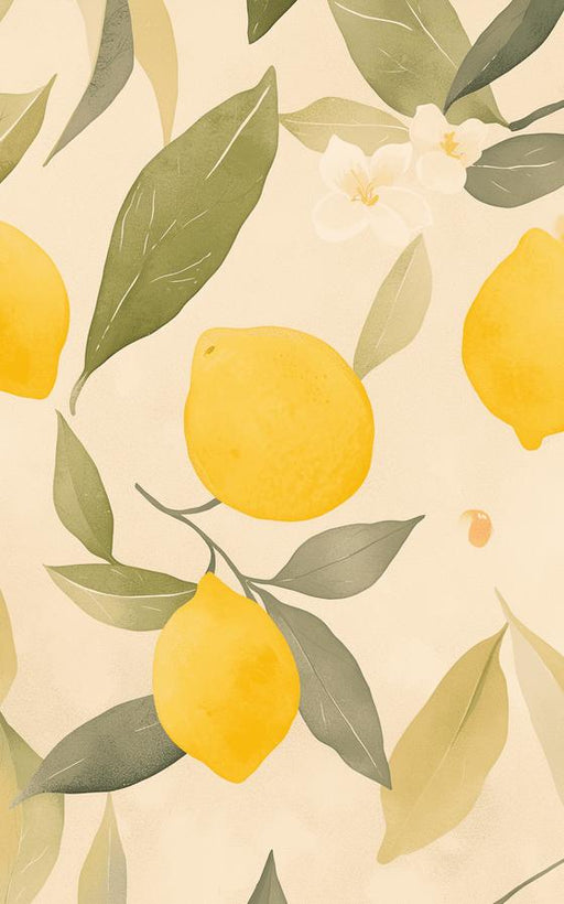 Lemon Wallpaper | Leaves and Lemons on Beige Background