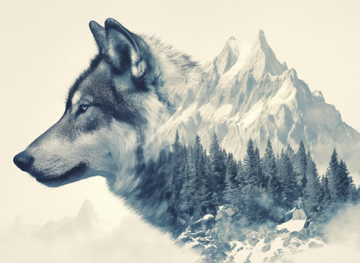 Mural Wallpaper Collage | Wolf and Mountain