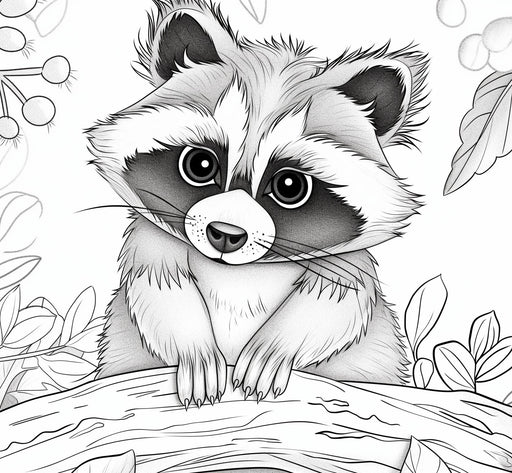 Coloring Mural Wallpaper | Adorable Raccoon