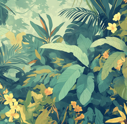 Tropical Foliage Mural Wallpaper | Tropical Leaves and Flowers