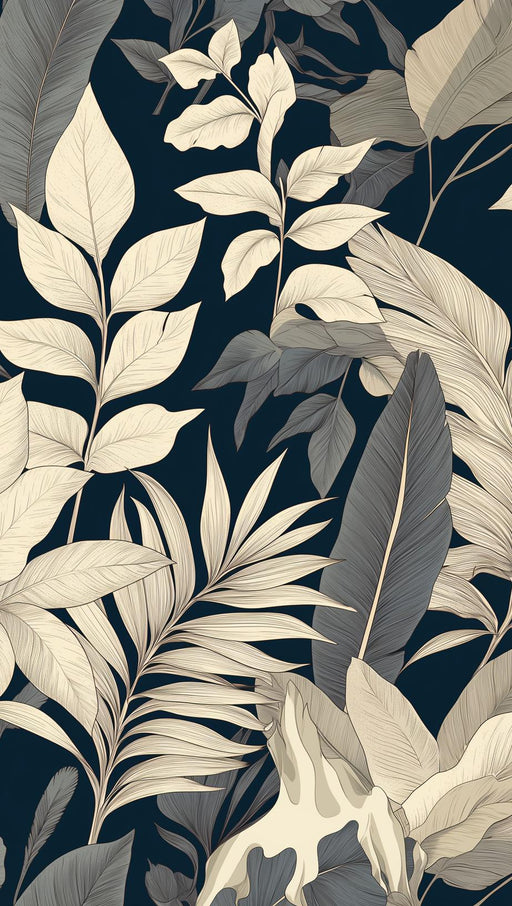 Black and White Leaf Mural Wallpaper | Large Tropical Mix