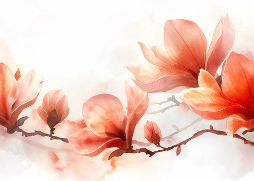 Floral Wallpaper | Magnolias in Painting on White Background