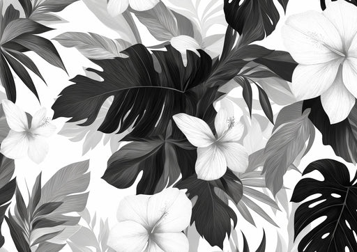 Hibiscus Flower Mural Wallpaper | Black and White