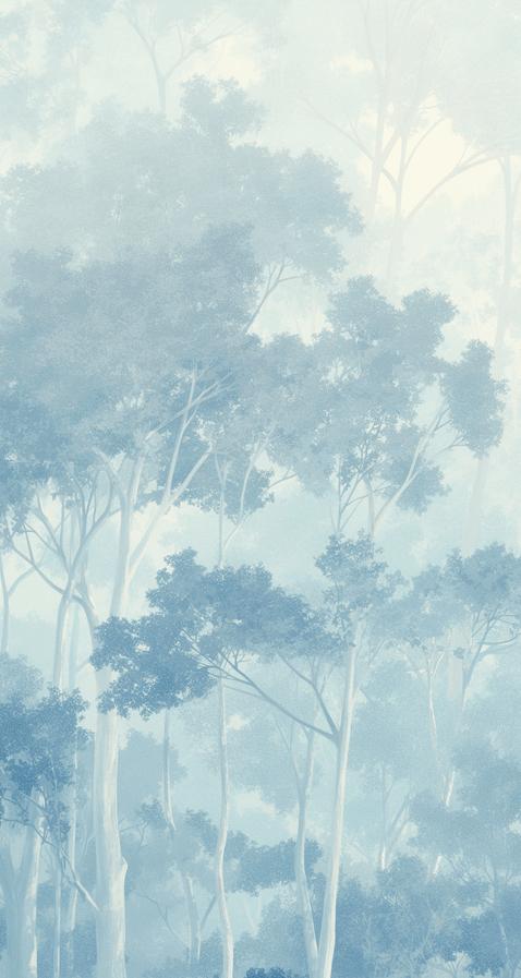 Forest Mural Wallpaper | Gray and Pastel Blue