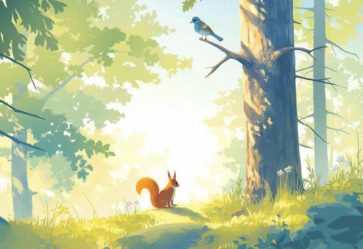 Forest Mural Wallpaper | Bird and Squirrel