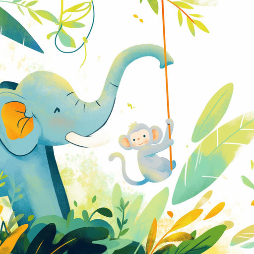 Tropical Forest Mural Wallpaper | Monkey and Elephant