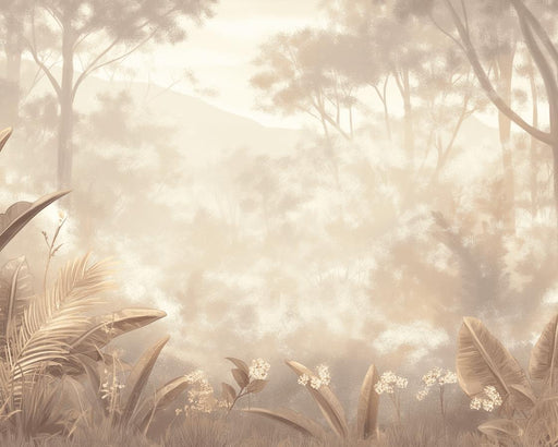 Beige Tropical Forest Mural Wallpaper | Mysterious Mist