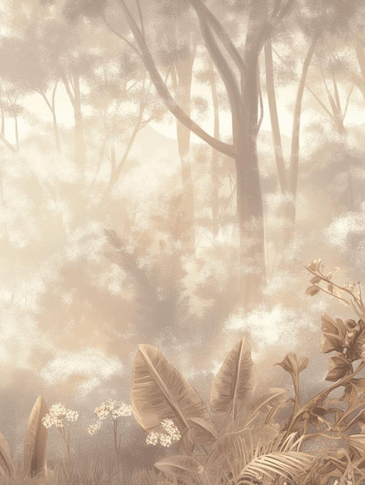 Beige Tropical Forest Mural Wallpaper | Mysterious Mist