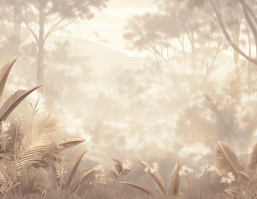 Beige Tropical Forest Mural Wallpaper | Mysterious Mist