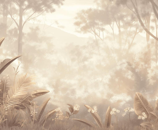 Beige Tropical Forest Mural Wallpaper | Mysterious Mist